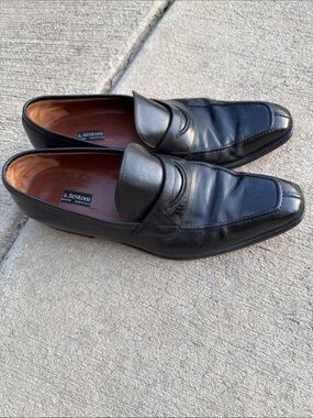 a. testoni Black Leather Penny Loafers